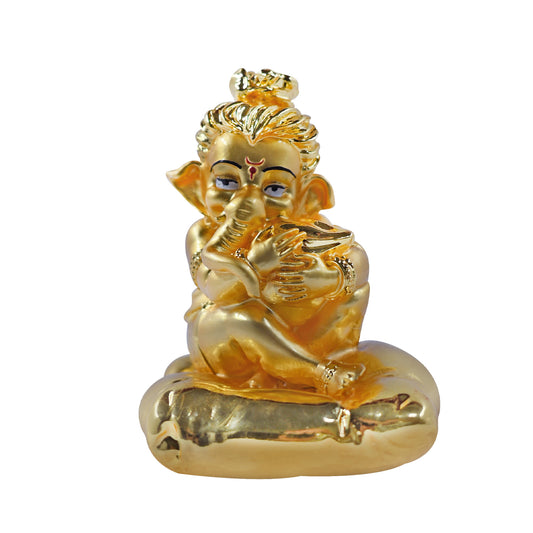 Diviniti 24K Gold Plated Bal Ganesha Idol For Home Decor, Table Top, Puja, Gift (8 x 7 CM)