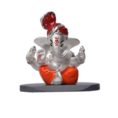 DIVINITI 999 Silver Plated Pagdi Lord Ganesha Statue Idol For Easy To Carry, Car Dashboard, Home Decor, Table Top, Puja Room, Gift (7x7 CM)