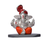 DIVINITI 999 Silver Plated Pagdi Lord Ganesha Statue Idol For Easy To Carry, Car Dashboard, Home Decor, Table Top, Puja Room, Gift (7x7 CM)
