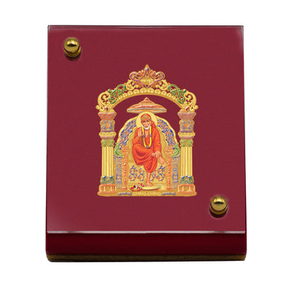 Diviniti 24K Gold Plated Foil Sai Baba Frame For Car Dashboard, Home Decor Showpiece, Prayer, Gift (5.5 x 6.5 CM)