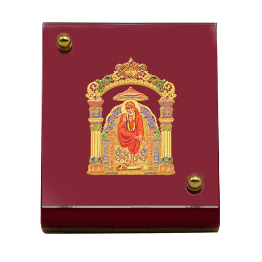 Diviniti 24K Gold Plated Foil Sai Baba Frame For Car Dashboard, Home Decor Showpiece, Prayer, Gift (5.5 x 6.5 CM)
