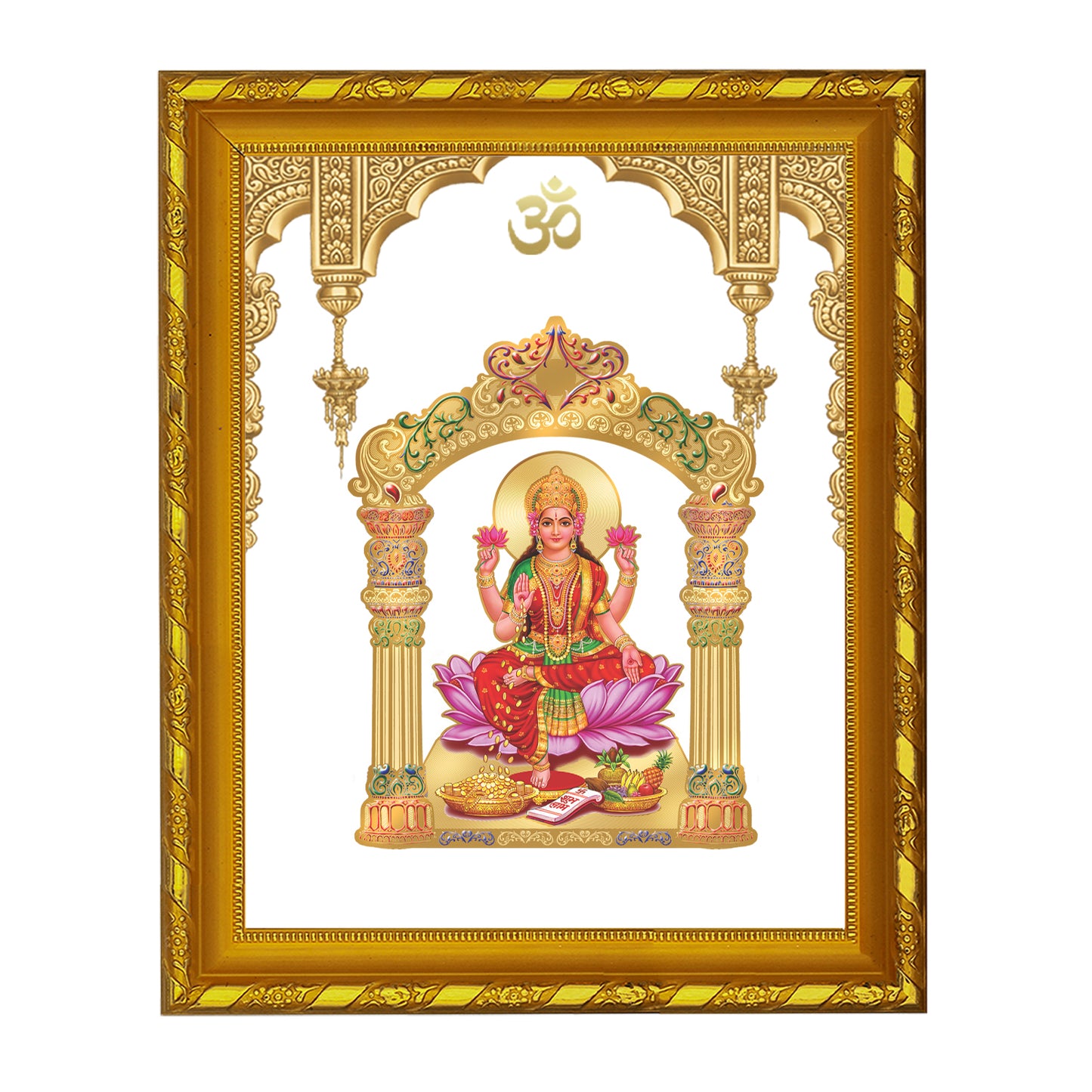 DIVINITI 24K Gold Plated Foil Goddess Lakshmi Photo Frame Idol for Puja Room, Home Wall Decor, Workshop, Table Top, Premium Gift|DG103 Size 2 (22.6x18.4 CM)