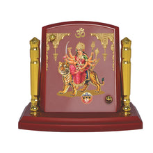 Load image into Gallery viewer, Diviniti 24K Gold Plated Durga Mata Frame For Car Dashboard, Home Decor, Table, Festival Gift (8 x 6.5 CM)