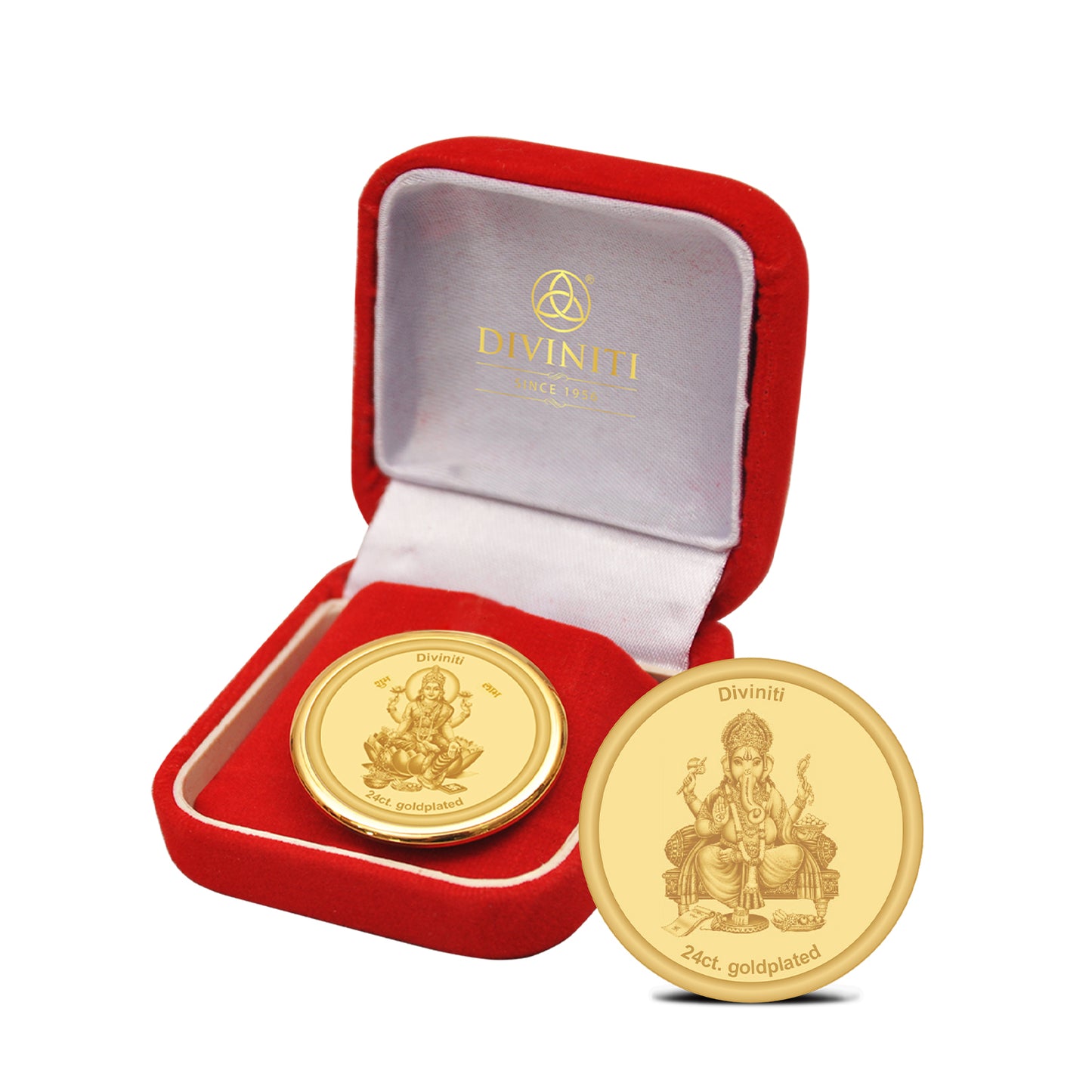 DIVINITI 24K Gold Plated Lakshmi Ganesha Coin 22MM For Wedding Gift