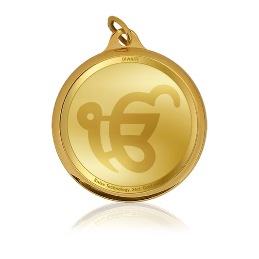 Diviniti 24K Gold Plated Khanda Sahib & Ik Onkar 22MM Double Sided Pendant For Men, Women & Kids