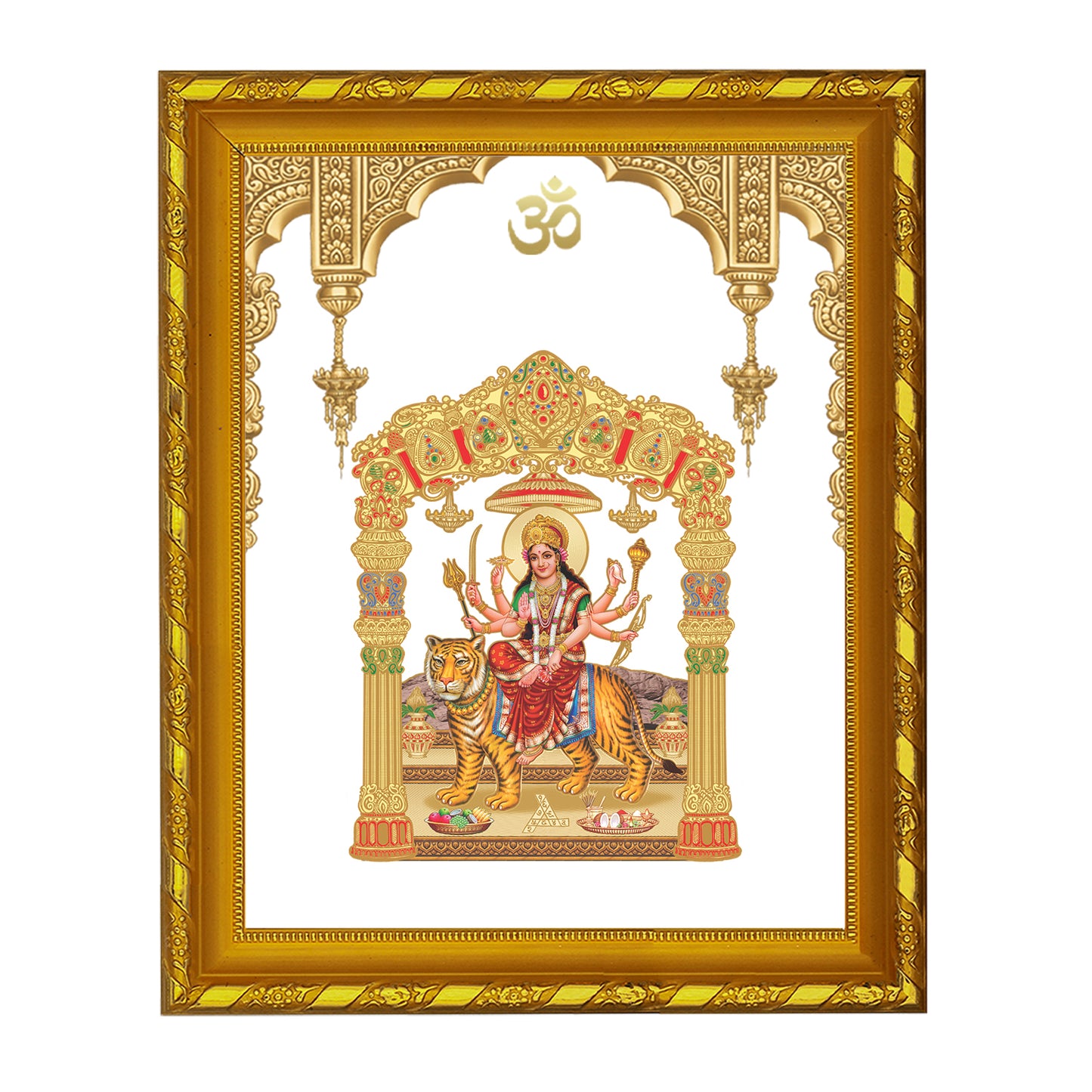 DIVINITI 24K Gold Plated Durga Photo Frame Idol for Puja Room, Home Wall Decor, Workshop, Table Top, Premium Gift|DG103 Size 2 (22.6x18.4 CM)