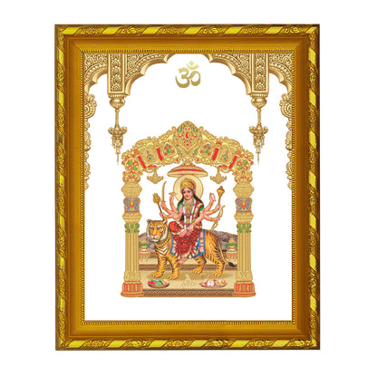 DIVINITI 24K Gold Plated Durga Photo Frame Idol for Puja Room, Home Wall Decor, Workshop, Table Top, Premium Gift|DG103 Size 2 (22.6x18.4 CM)