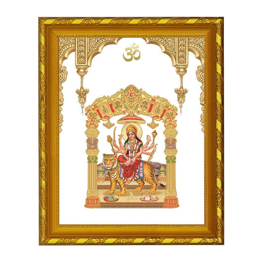 DIVINITI 24K Gold Plated Durga Photo Frame Idol for Puja Room, Home Wall Decor, Workshop, Table Top, Premium Gift|DG103 Size 2 (22.6x18.4 CM)