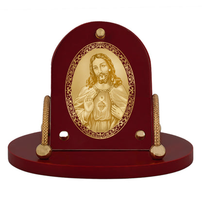 Diviniti 24K Gold Plated Foil Jesus Frame for Car Dashboard, Home Decor, Table & Office (8 CM x 9 CM)