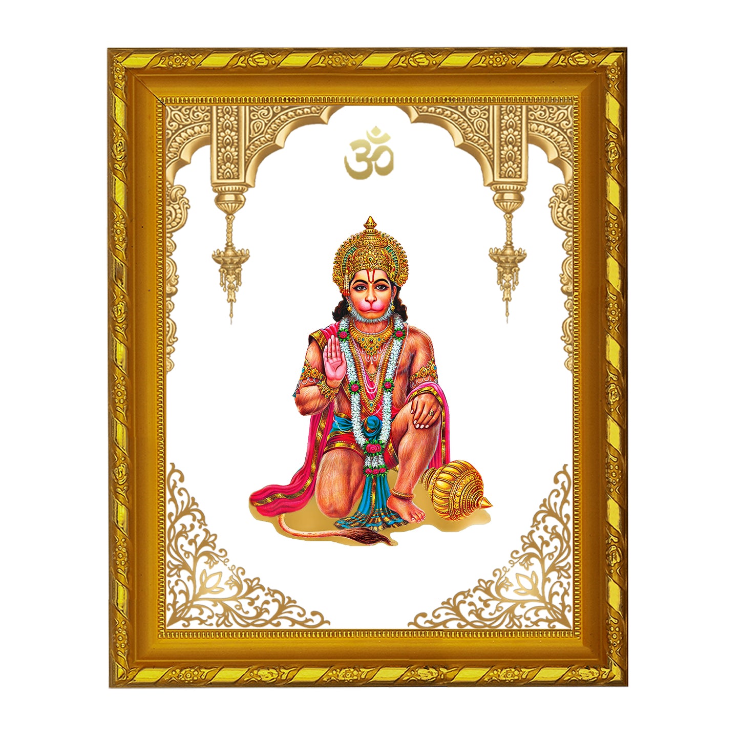 DIVINITI 24K Gold Plated Foil Lord Hanuman Photo Frame Idol for Home Decor, Puja Room, Table Top, Wall Hanging, Workshop, Gift|DG103 Size 2 (22.6x18.4 CM)