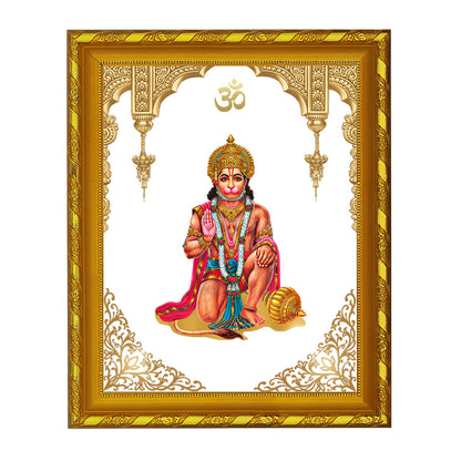 DIVINITI 24K Gold Plated Foil Lord Hanuman Photo Frame Idol for Home Decor, Puja Room, Table Top, Wall Hanging, Workshop, Gift|DG103 Size 2 (22.6x18.4 CM)