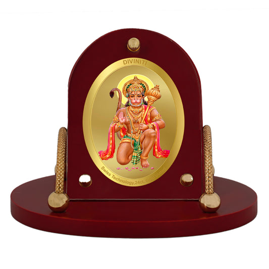 Diviniti 24K Gold Plated Foil Hanuman Ji Frame for Car Dashboard, Home Decor, Table & Office (8 CM x 9 CM)