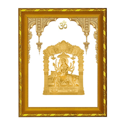 Diviniti 24K Gold Plated Foil Durga Mata Photo Frame for Home Decor Showpiece (21.5x17.5 CM)