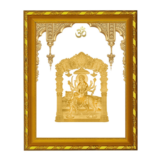Diviniti 24K Gold Plated Foil Durga Mata Photo Frame for Home Decor Showpiece (21.5x17.5 CM)