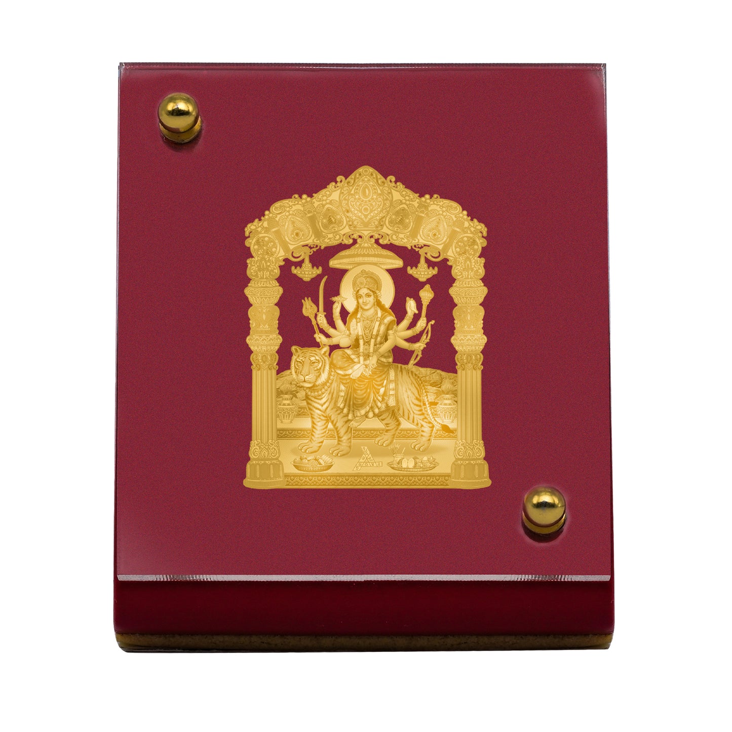 Diviniti 24K Gold Plated Foil Durga Mata Frame for Car Dashboard, Home Decor, Table & Office (5.5 CM x 6.5 CM)