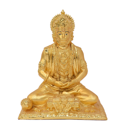 Diviniti 24K Gold-Plated Lord Hanuman Ji Idol in Dhyan Mudra Exquisite Spiritual Symbol of Strength for Home & Office Décor Pooja Room Gift (20x16 CM)