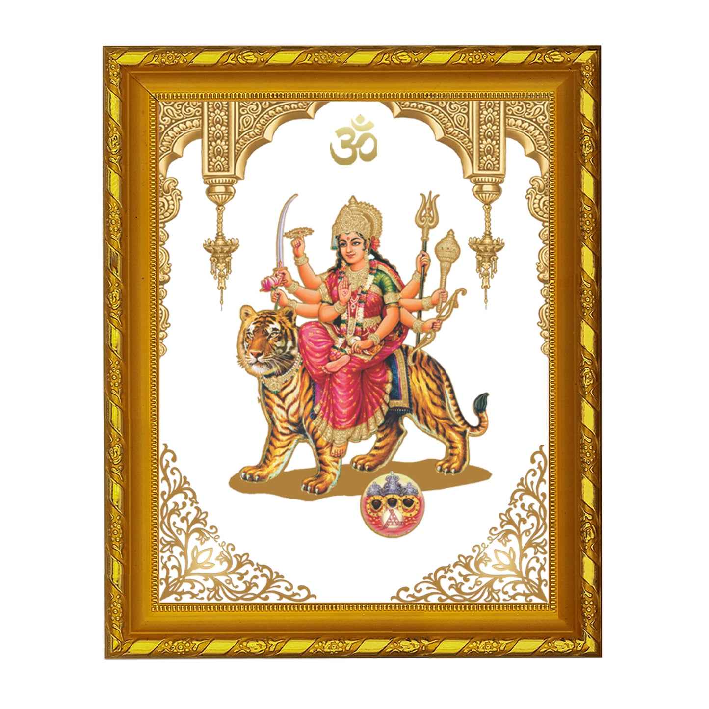 DIVINITI 24K Gold Plated Foil Durga Traditional Photo Frame for Home Wall Decor, Workshop, Table Top, Premium Gift|DG103 Size 2 (22.6x18.4 CM)