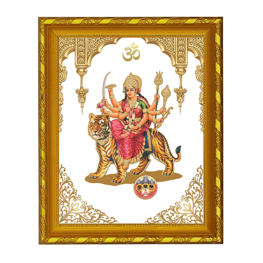 DIVINITI 24K Gold Plated Foil Durga Traditional Photo Frame for Home Wall Decor, Workshop, Table Top, Premium Gift|DG103 Size 2 (22.6x18.4 CM)