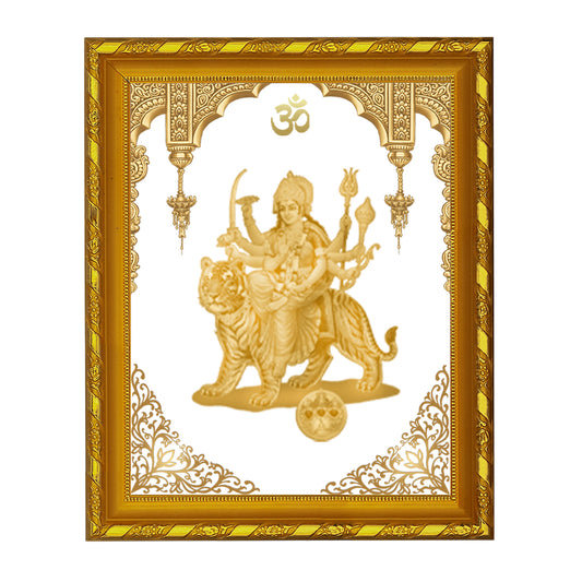 Diviniti 24K Gold Plated Foil Durga Mata Photo Frame for Home Decor Showpiece (21.5 CM x 17.5 CM)