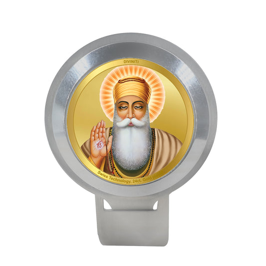 Diviniti Premium Bike Frame with Guru Nanak Dev Ji on 24K Gold Plated Foil (35 MM)