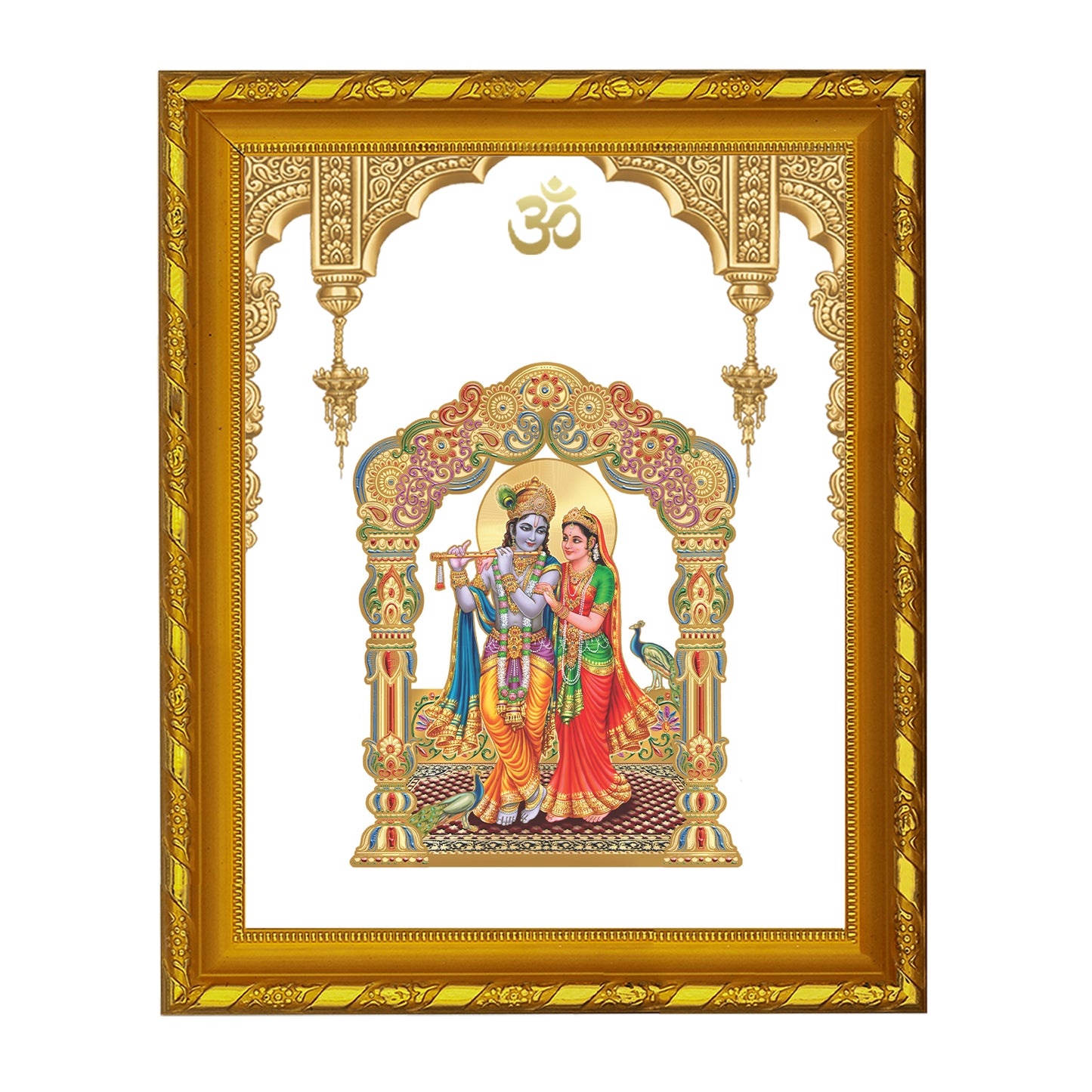 DIVINITI 24K Gold Plated Foil Radha Krishna Modern Photo Frame for Wall Hanging, Workshop, Table Top, Home Decor, Gift|DG103 Size 2 (22.6x18.4 CM)