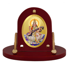 Load image into Gallery viewer, Diviniti 24K Gold Plated Saraswati Mata Frame for Car Dashboard, Home Decor, Table &amp; Office (8 CM x 9 CM)