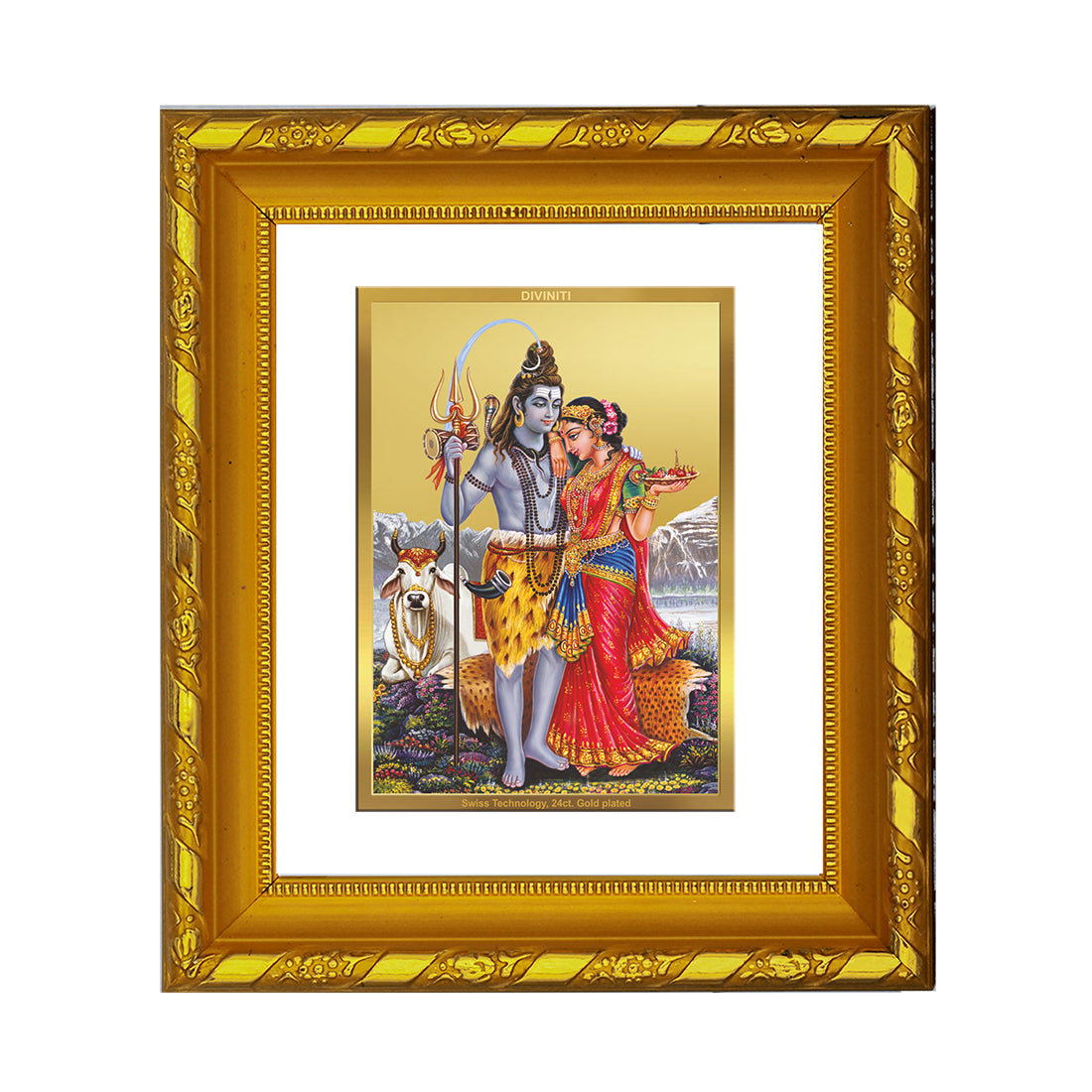 DIVINITI 24K Gold Plated Foil Shiva Parvati Photo Frame For Home Decor, TableTop, Gift, Puja (15x13 CM)