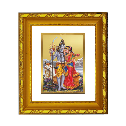 DIVINITI 24K Gold Plated Foil Shiva Parvati Photo Frame For Home Decor, TableTop, Gift, Puja (15x13 CM)