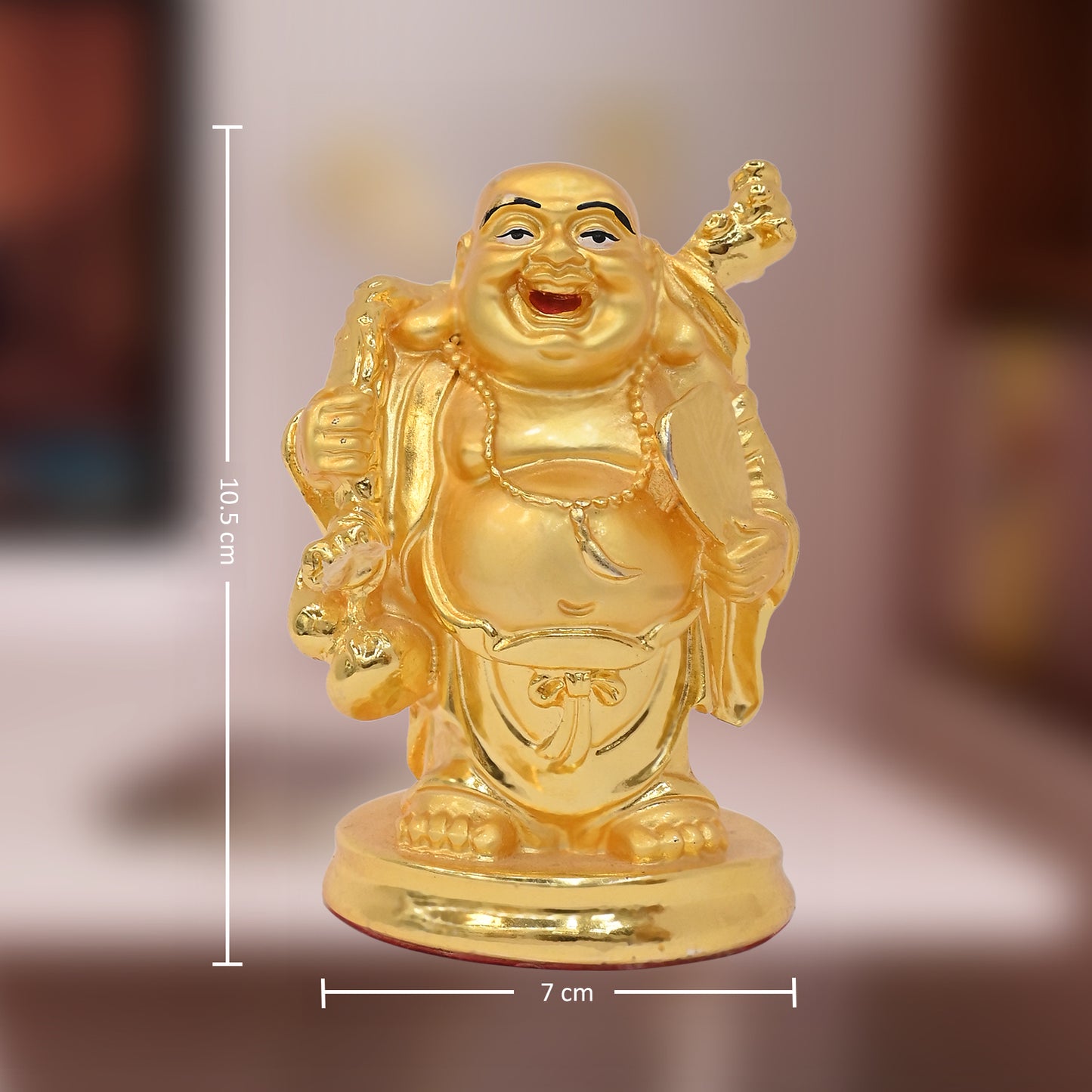 DIVINITI 24K Gold-Plated Laughing Buddha Idol Embrace Joy, Prosperity, and Happiness for Home Office Décor, Tabletop, Gift (10.5x7 CM)