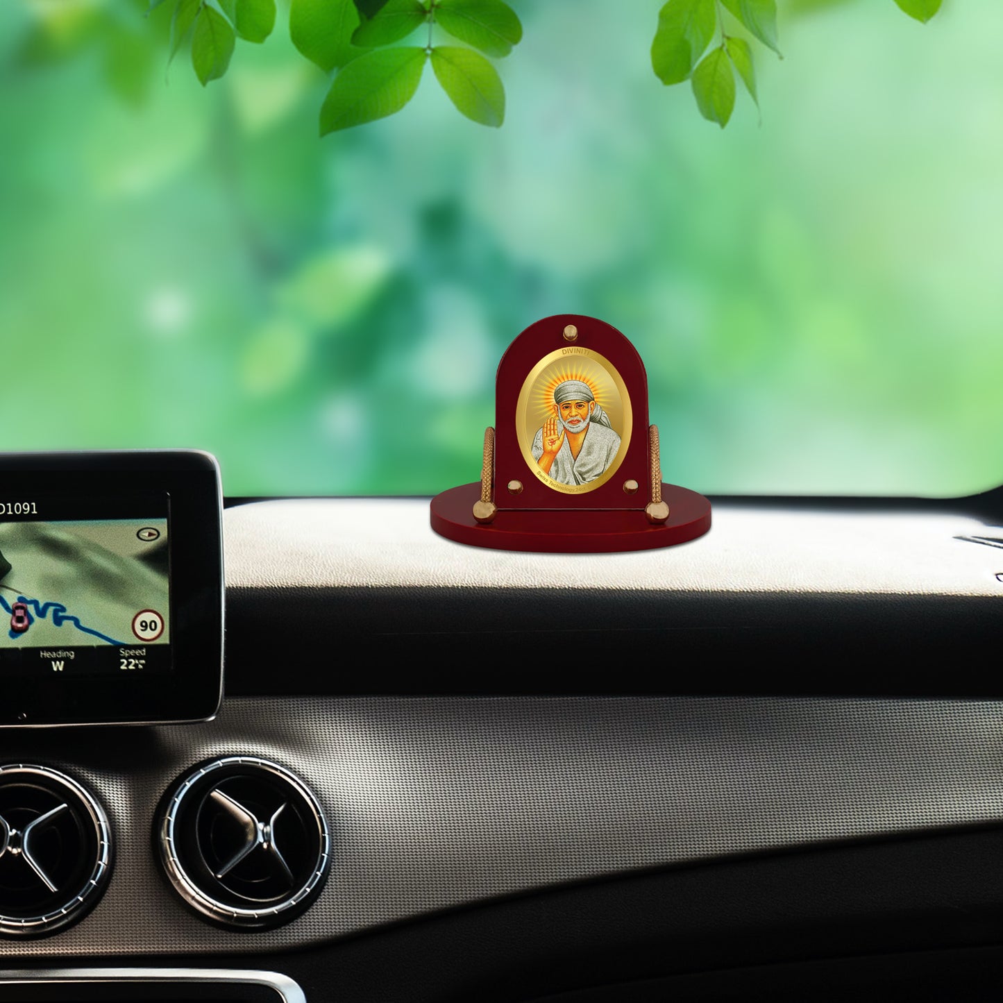 Diviniti 24K Gold Plated Foil Sai Baba Frame for Car Dashboard, Home Decor, Table & Office (8 CM x 9 CM)