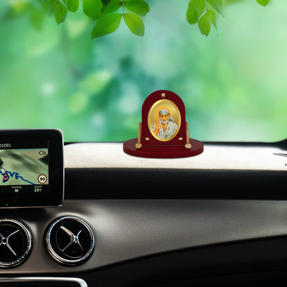 Diviniti 24K Gold Plated Foil Sai Baba Frame for Car Dashboard, Home Decor, Table & Office (8 CM x 9 CM)