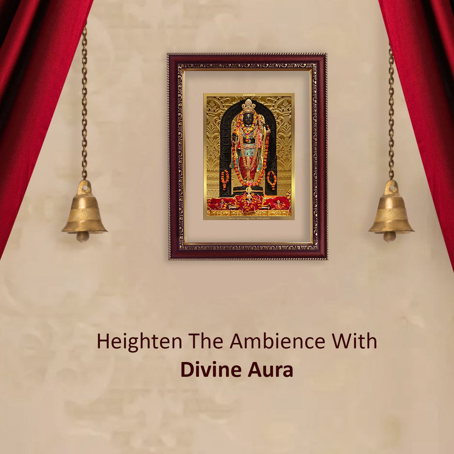 Diviniti 24K Gold Plated Foil Ram Lalla Photo Frame For Home Decor, Wall Hanging, Table, Puja Room & Gift DG105S3 (27.6X35.4 CM)