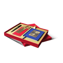 Load image into Gallery viewer, Diviniti Customized Combo of Steel Pen, Note Book &amp; Bookmark with 24K Gold Plated Branding For University