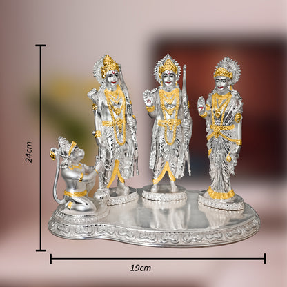 DIVINITI 999 Silver Plated Lord Ram Darbar Idol | Exquisite Divine Statue For Home Decor, Office Table Top, Pooja Room & Gift (19X24CM)