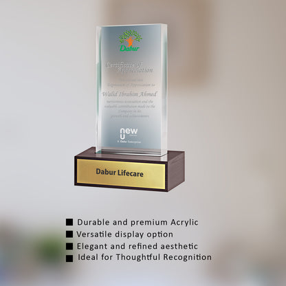 Customized Base Acrylic Trophy with Matter Printed For Corporate Gifting