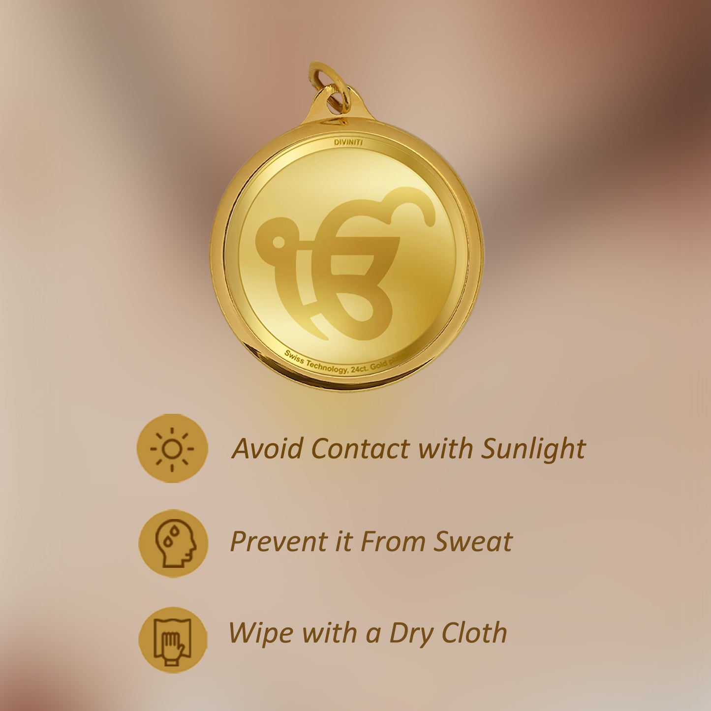 Diviniti 24K Gold Plated Guru Nanak & Ek Omkar 22MM Double Sided Pendant For Men, Women & Kids