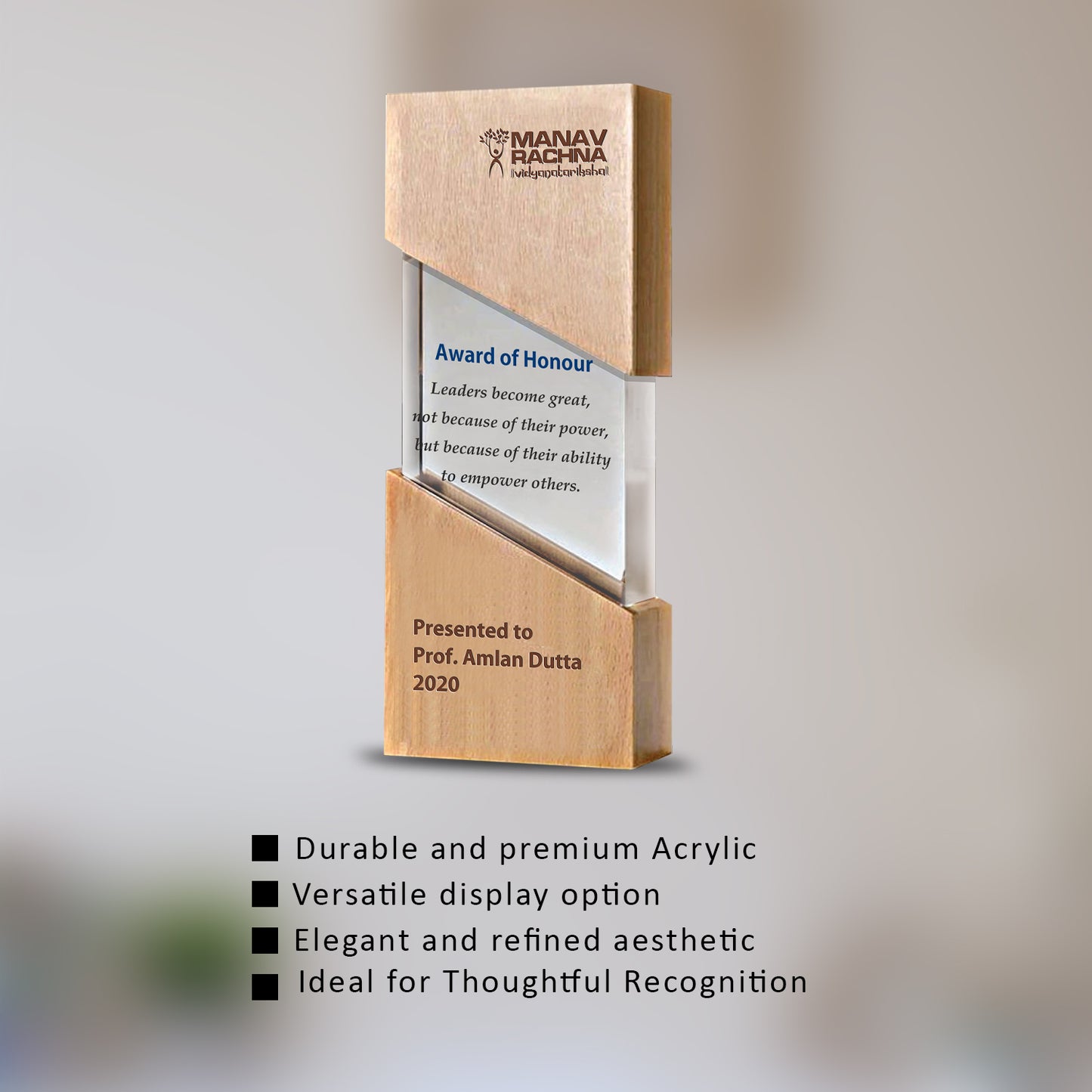 Customized Base Acrylic Trophy with Printed Matter For Corporate Gifting