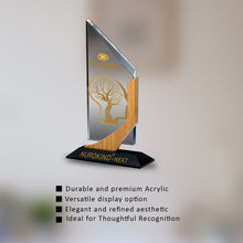 Load image into Gallery viewer, Customized Wooden Base Acrylic Trophy with Matter Printed For Corporate Gifting