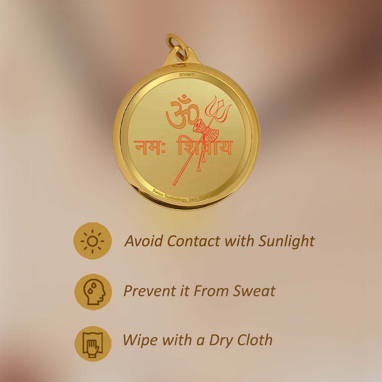 Diviniti 24K Gold Plated Shiva Parvati & Om Namah Shivay 22MM Double Sided Pendant For Men, Women & Kids