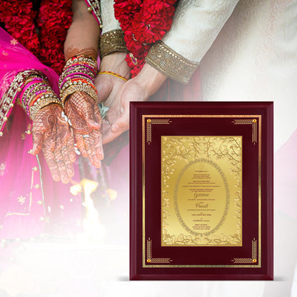 Diviniti Customized Designer Wedding Card on 24K Gold Plated Foil For Marriage Invitation Size 4