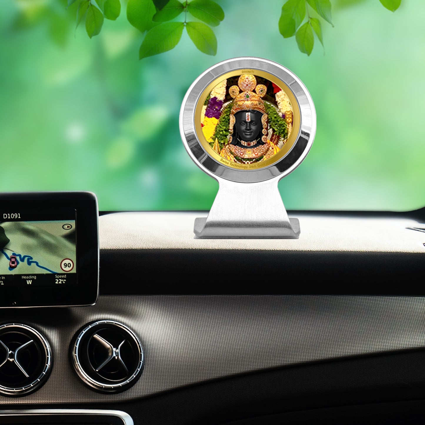 Diviniti 24K Gold Plated Ram Lalla Frame for Car Dashboard, Home Decor, Worship, Tabletop & Festival Gift MCF1CR (6.2x4.5 CM)