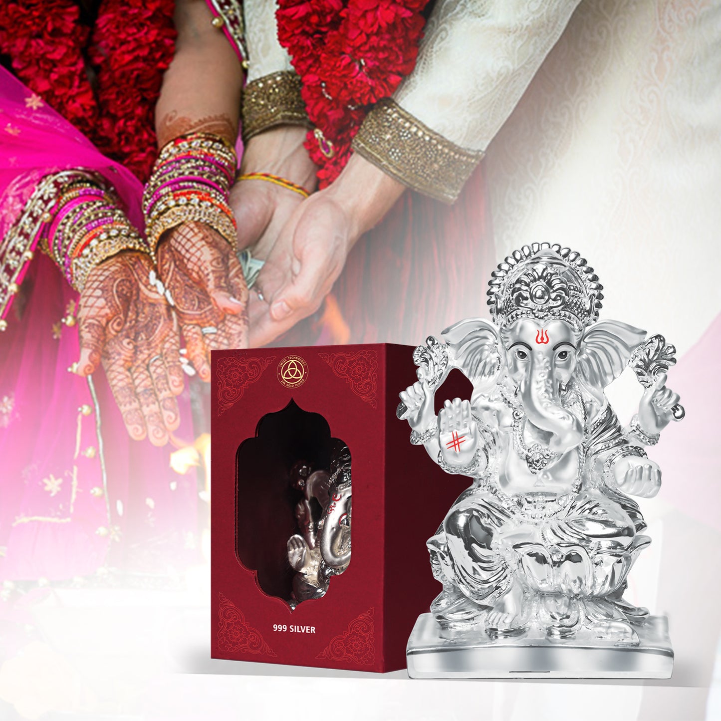 Diviniti 999 Silver Plated Ganesha Idol For Wedding Gift (16x11 cm)