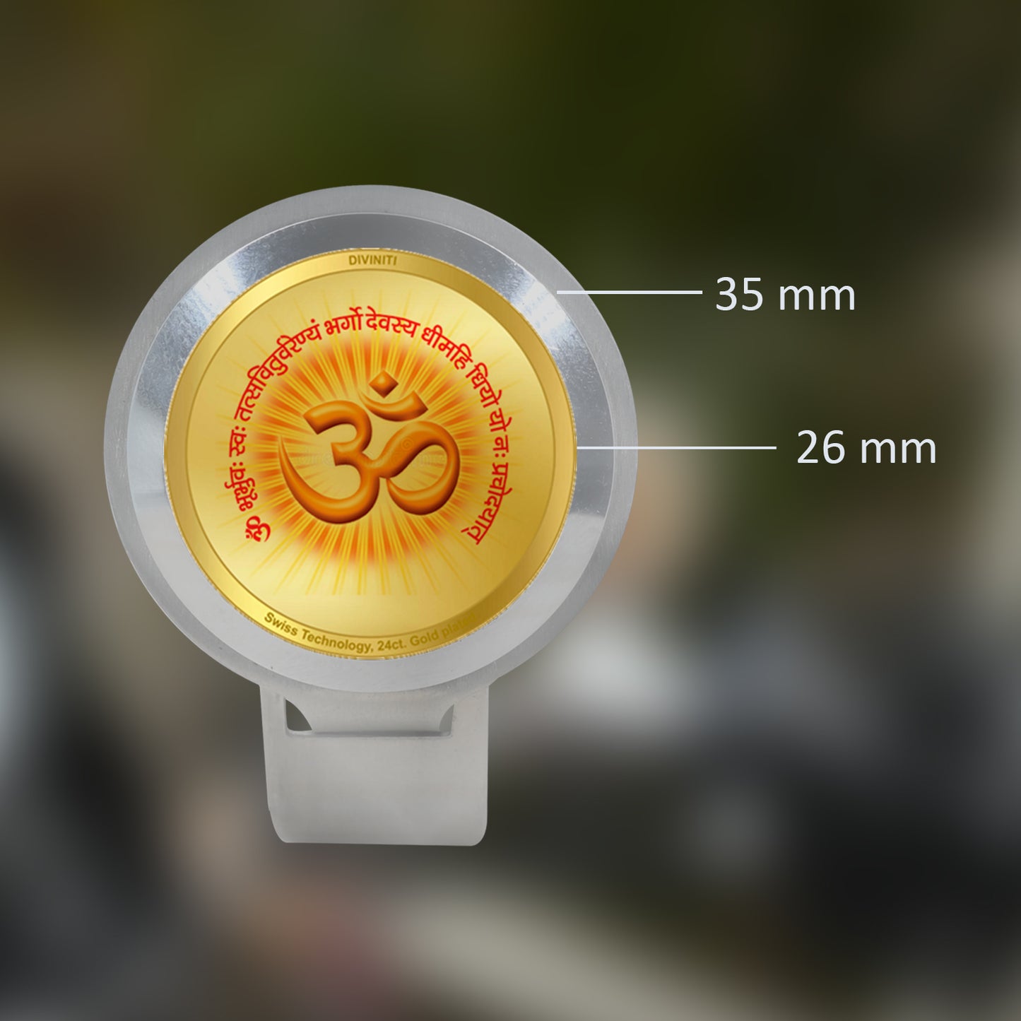 Diviniti Premium Bike Frame with Om Gayatri Mantra on 24K Gold Plated Foil (35 MM)