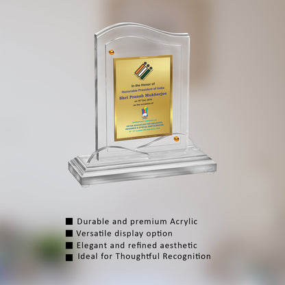 Customized Acrylic Trophy with Matter Printed on 24K Gold Plated Foil For Corporate Gifting