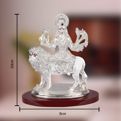 Diviniti 999 Silver Plated Durga Mata Idol for Home Decor Showpiece (9 X 10 CM)