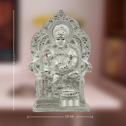 DIVINITI 999 Silver Plated Lord Kuber Statue For Wealth and Good Fortune into Your Life, Spiritual and Decorative Use Idol For Home Decor Showpiece, Office, Luxury Gift (17.5x12 CM)