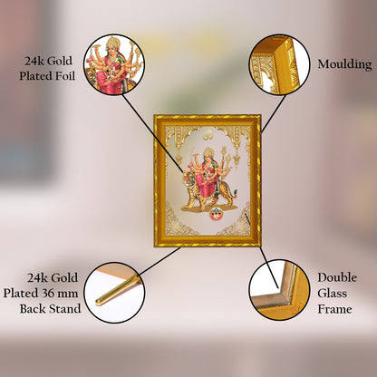 DIVINITI 24K Gold Plated Foil Durga Traditional Photo Frame for Home Wall Decor, Workshop, Table Top, Premium Gift|DG103 Size 2 (22.6x18.4 CM)