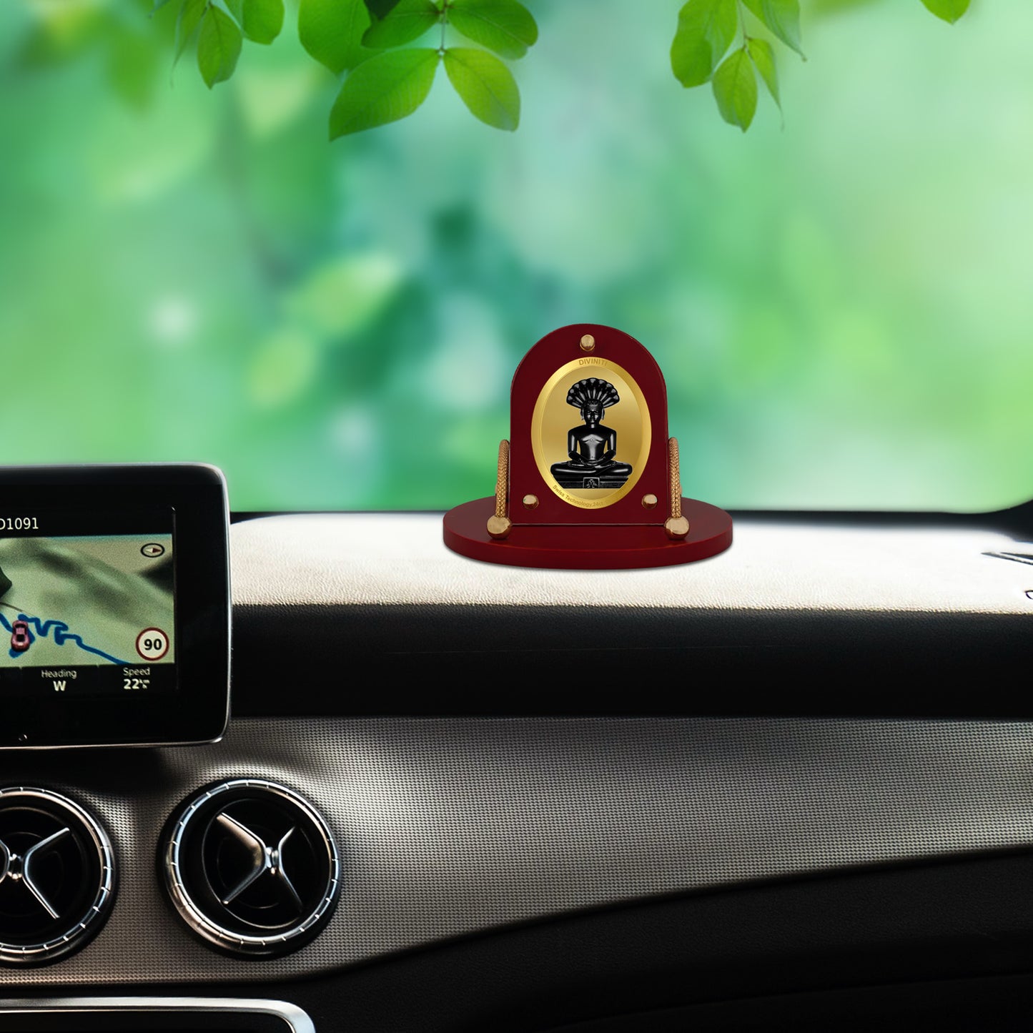Diviniti 24K Gold Plated Foil Parshvanatha Frame for Car Dashboard, Home Decor, Table & Office (8 CM x 9 CM)