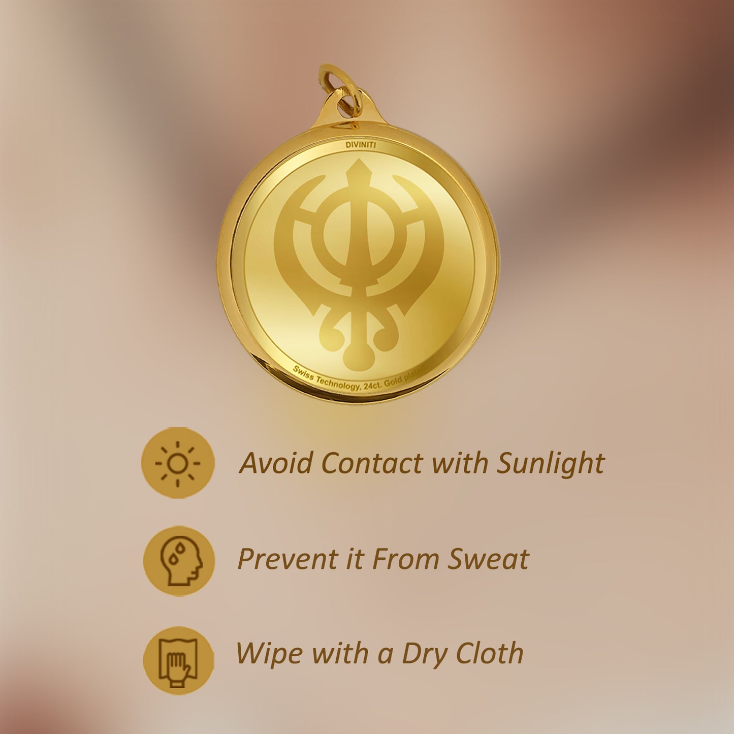 Diviniti 24K Gold Plated Khanda Sahib & Ik Onkar 22MM Double Sided Pendant For Men, Women & Kids
