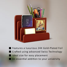 Load image into Gallery viewer, Diviniti Customized Pen Holder with 24K Gold Plated Saraswati Ji Frame For University (10 x 12 CM)